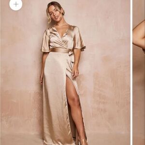 Plus size Satin Maxi Dress in Champagne